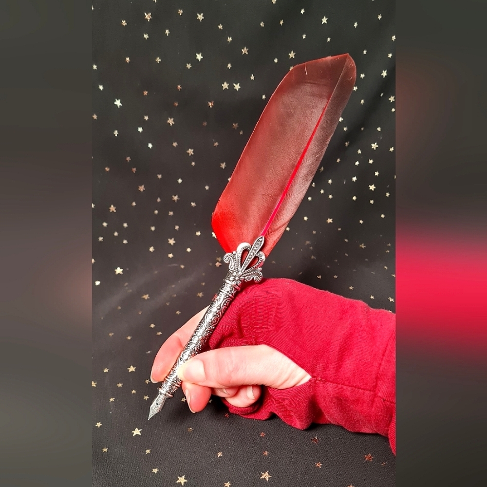 Gothic Red Feather Dip Caligraphy Pen